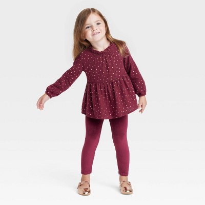 Toddler Girls' Long Sleeve Ruffle Top & Velour Leggings Set - Cat & Jack™ Burgundy