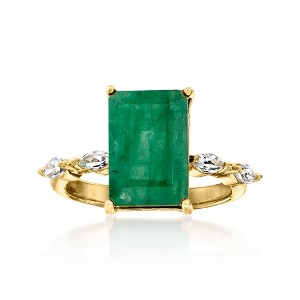 Ross-Simons 5.50 Carat Emerald and .50 ct. t.w. White Topaz Ring in 18kt Gold Over Sterling - 1 of 4