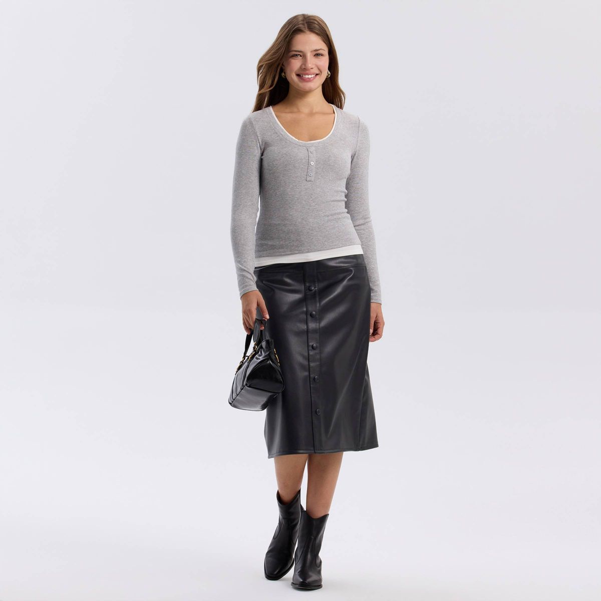 Women's Long Sleeve Contrast Ribbed Henley Top - A New Day™ - thumbnail 7