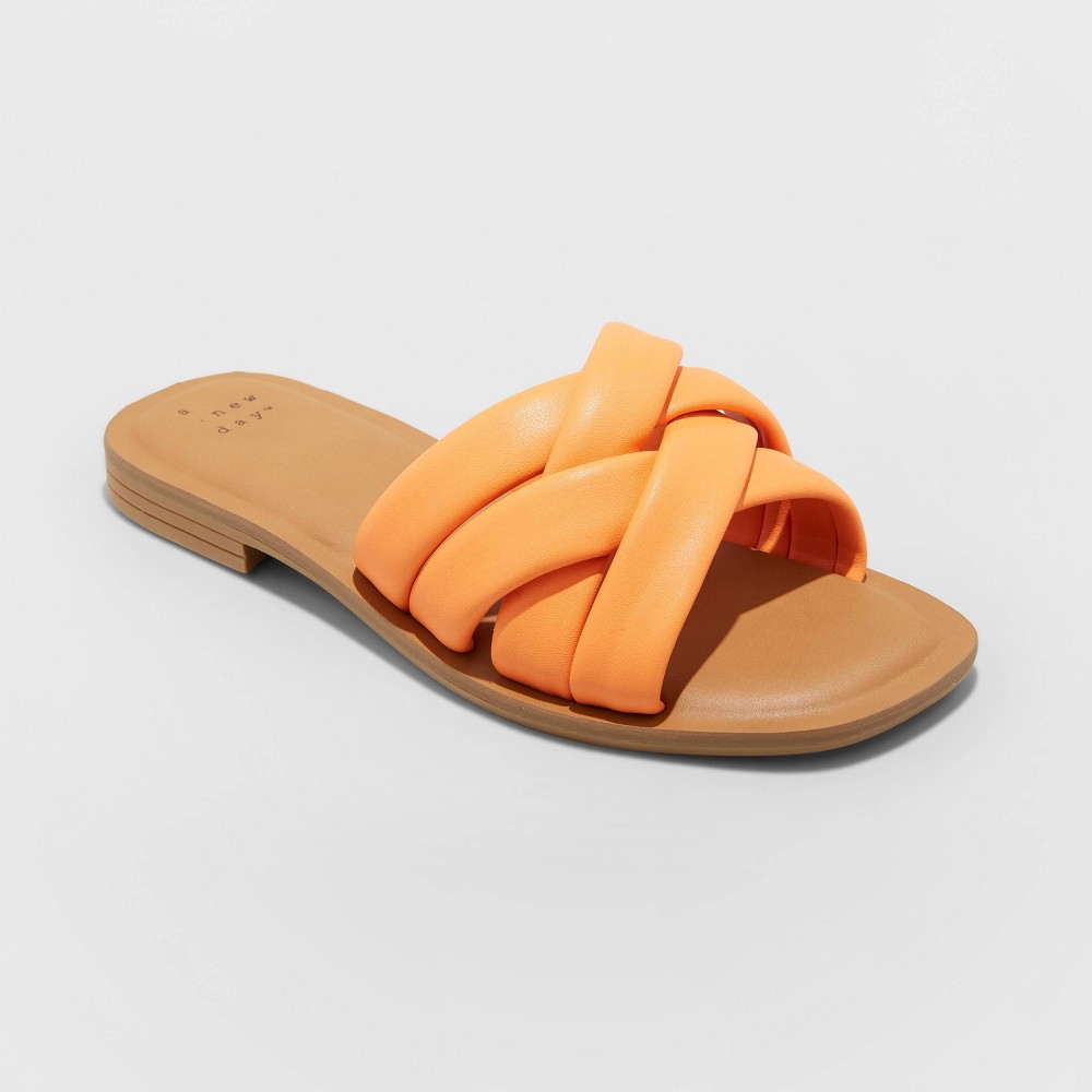 Women's Rory Wide Width Padded Slide Sandals - A New Day Orange 9W