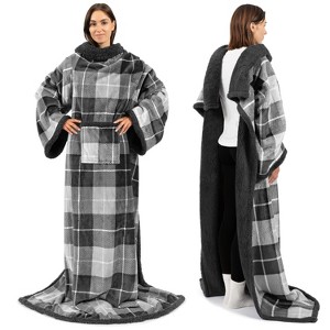 PAVILIA Wearable Blanket with Sleeves for Women Men Adults, Warm Soft Plush Snuggle Pocket Sleeved TV Throw - 1 of 4