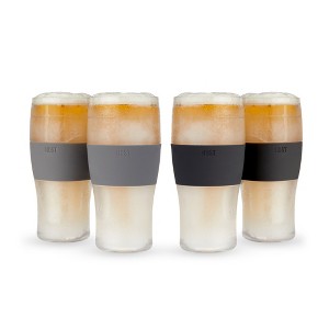 HOST Freeze Beer Glasses, 16 ounce Freezer Gel Chiller Double Wall Plastic Frozen Pint Glass, Set of 4, Black and Grey - 1 of 4