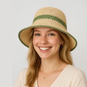 Anna-Kaci Packable Crochet Straw Bucket Hat with Two-Tone Design Lightweight Summer Sun Hat for Beach Travel Hiking Outdoor Use - 1 of 4