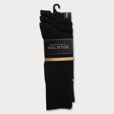 Signature Gold by GOLDTOE Men&#39;s Cotton Crew Dress Rib Socks 3pk - Black 6-12.5