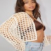 Clearlove Womens Mesh Knitted Smock Tops Shrugs Patchwork Crochet Hollow Out Long Sleeve See Through Beachwear Cover-ups Crop Tops - 4 of 4