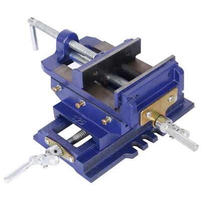 5 Inch Cross Slide Drill Press Vise, 2 Way X-Y Heavy Duty Clamp Machine Vise Holder, Clamping Tool, Bench Mount Clamp Machine Blue