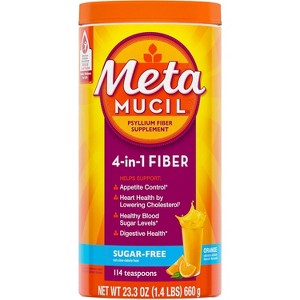 Metamucil - Psyllium Fiber Supplement Sugar Free Orange Powder, 23.3 Oz - 1 of 4