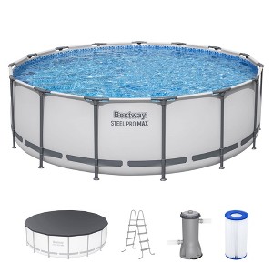 Bestway Steel Pro 15’ x 48" Round Steel Above Ground Outdoor Swimming Pool Metal Frame for Backyards, Blue - 1 of 4