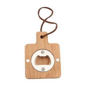 Unique Bargains Bottle Opener Magnetic Wood Square Handle Magnet Wood Light Brown 2.36"x3.35"x0.47" 1 Pcs - 1 of 4