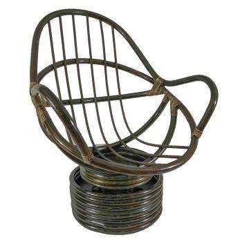 Walnut Rattan Swivel Rocker with Indigo Twill Cushion