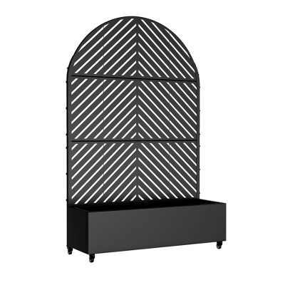 Lirago  Metal Planter Box privacy screen Garden Bed with Trellis and Wheels - Black-6 ft. H x 4 ft. W