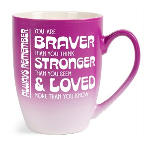 Elanze Designs Inspirational Quote Coffee Cup Mug 12 Ounce Ceramic With Ombre Gradient Braver Than You Think Pink and White - 1 of 4