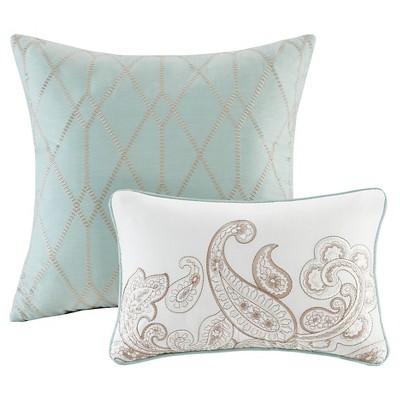 Organic Blue Cotton Full Bedspread Set with Gathered Embellishment