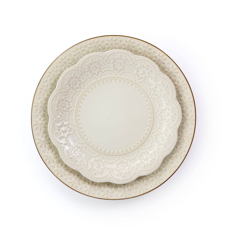16pc Stoneware Contessa Scalloped Dinnerware Set White - Elama, 4 of 9