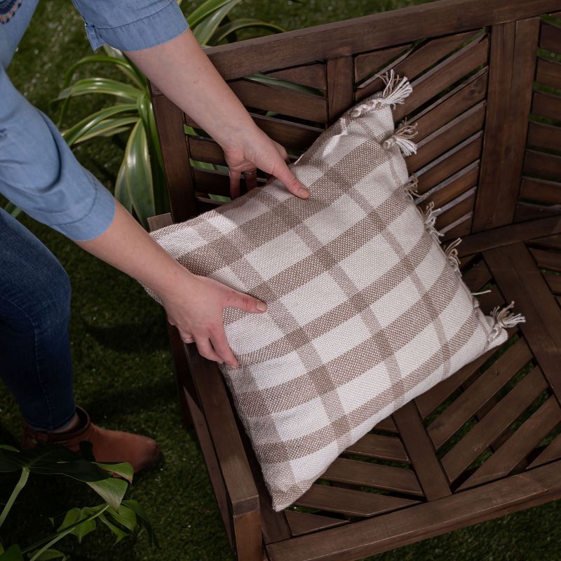 Taupe Wide Plaid 20X20 Hand Woven Filled Outdoor Pillow - Foreside Home & Garden, 3 of 7