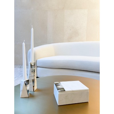 Large White Marble and Grey Pearl Tabletop Candlestick