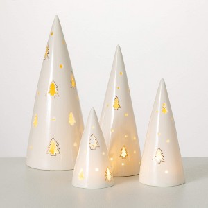 10.75"H, 9"H, 7"H and 5.5"H Sullivans Lighted Porcelain Cone Trees - Set of 4, White - 1 of 4