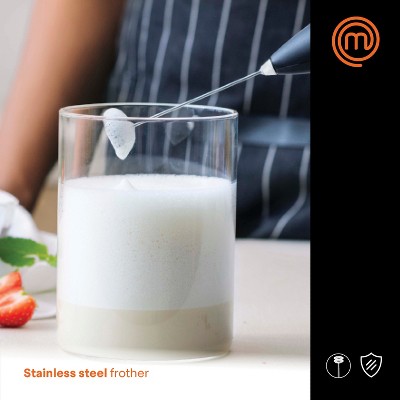 Black Battery-Operated Ergonomic Milk Frother with Stainless Steel Whisk