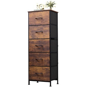 5-Drawer Tall Fabric Dresser with Wood Top, Storage Organizer Chest for Bedroom, Closet, Hallway, Sturdy Steel Frame - 1 of 4