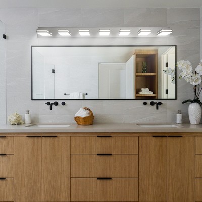Dolonm Modern Chrome LED Vanity Light, 7-Lights Wall Sconce for Bathroom and Mirror, Sleek Minimalist Design
