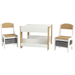 Yinvani Natural Wooden 3-Piece Children's Table and Chair Set - 1 of 4