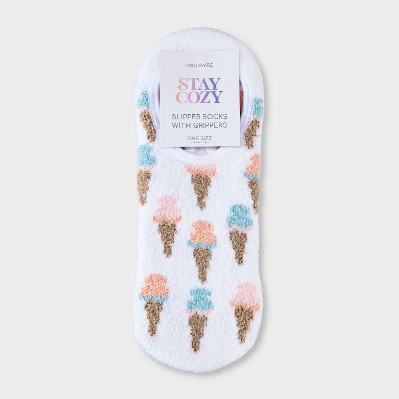 Women&#39;s 2pk Ice Cream Cone Cozy Liner Socks - White/Blue 4-10, 2 of 4