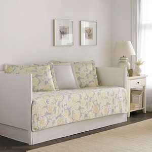 Laura Ashley Quilt Joy 5 Piece Daybed Set - Gray/Yellow (Daybed)