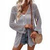 Coolmee Women's Cardigan Tie Front Shrug Midweight Knit Hollow Out Long Sleeve Cardigan - 2 of 4
