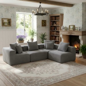 111'' Chenille L-Shaped Modular Sectional Sofa with Deep All-Foam Seats and 5 Matching Pillows - 1 of 4