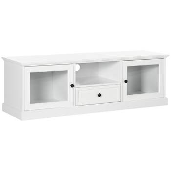 HOMCOM Modern TV Stand Cabinet for TVs up to 60 Inches, Entertainment Center with Drawer and Glass Doors for Living Room, White