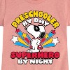 Girls' - Peanuts - Snoopy Preschooler By Day Superhero By Night Fitted Short Sleeve Graphic T-Shirt - 2 of 4
