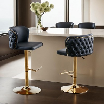 Swivel Bar Stools Set of 2, Modern PU Upholstered Bar Stools, Velvet Adjustable Barstool High Back Upholstered Modern Barstools - Leovsnove