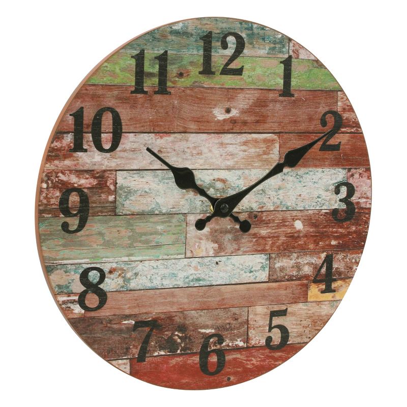 12&#34; Round Rustic Wooden Wall Clock Red - Stonebriar Collection, 3 of 5