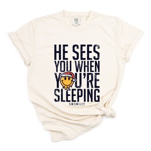 S.W.Smiley He Sees You When You're Sleeping - Women's Garment Dyed Graphic T-Shirt - 1 of 4