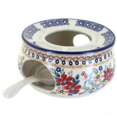 Blue Rose Polish Pottery Red Daisy Teapot Warmer