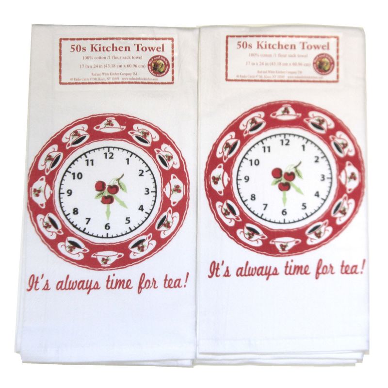 Decorative Towel Always Time For Tea Set / 2 100% Cotton Kitchen Clock Vl117*Vl117 24.0 Inch Always Time For Tea Set / 2 100% Cotton Kitchen Clock, 1 of 4