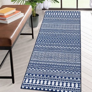 Geometric Washable Area Rug: Non-Slip, Stain-Resistant Low-Pile Carpet – No-Shedding, Foldable Indoor Throw Rug for Living Room, Bathroom, Kitchen - 1 of 4
