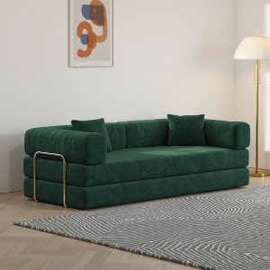 KWPZQEB 78.8" 4-in-1 Convertible Sofa Bed, Corduroy Pudding Block Sofa with Fixed-Shape Frame & Deep Seat, Modular Floor Futon for Living Room - 1 of 4