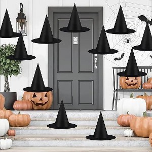 Racxily 12 PCS Halloween Decorations Witch Hat Costume Accessory, Thickened Hanging Black Wizard Hats Bulk for Women Kids with Rope - 1 of 3