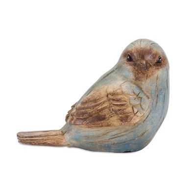 Rustic Blue and Brown Resin Bird Figurines Set of 6