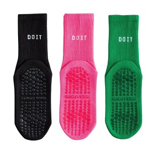 Anna-Kaci 3 Pair Combo Sale Anti Slip Crew Socks with Grip Soles and Ribbed Cuffs in Multiple Color Options - 1 of 4