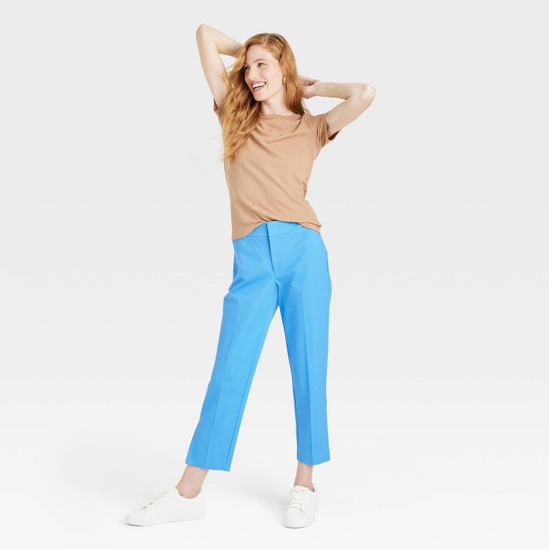 Women&#39;s Mid-Rise Slim Straight Fit Side Split Trousers - A New Day&#8482; Blue, 4 of 8