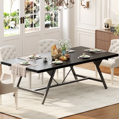 Aheaplus Farmhouse Dining Table for 8 People, 70.8-Inch Rectangular Wood Kitchen Table