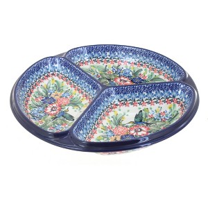 Blue Rose Polish Pottery 484 Ceramika Artystyczna Three Part Divided Dish - 1 of 1