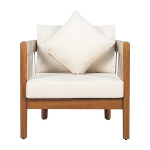 Maliang Acacia Wood Outdoor Chair with Handwoven Rope Accents & Curved Backrest, Boho Patio Chair with Cushions for Porch, Garden - 1 of 4