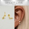 Heart Dangle CZ Flat Back Earrings for Cartilage Helix Tragus Lobe 14Kt Gold Plated Sterling Silver 1 pair by Ginger Lyne - 2 of 4
