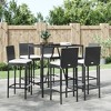 vidaXL Patio Bar Set Outdoor Table and Chair Set with Cushions Poly Rattan - 43.3" Table Length Black 6 Piece - 2 of 4
