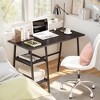 VECELO Computer Desk Home Office Workstation Study Laptop Table with Power Outlets and 2 Tier Storage Shelves Black/Oak - image 2 of 4