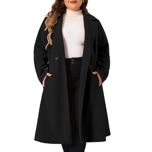 Agnes Orinda Women's Plus Size Double Breasted Notch Lapel A Line Pockets Winter Overcoats - 1 of 4