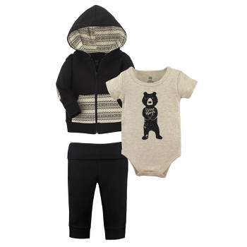 Yoga Sprout Baby and Toddler Boy Cotton Hoodie, Bodysuit or Tee Top, and Pant, Bear Hugs Baby